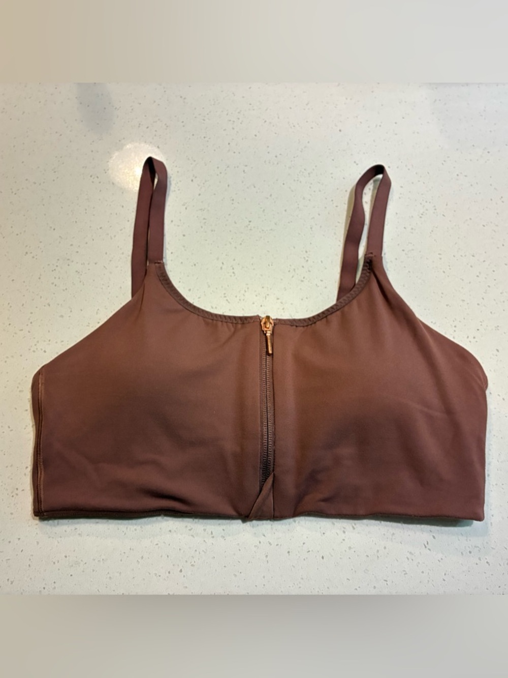 Athleta | Daily Empower Bra Front-Zip Sports Bra in Light Brown Medium - Picture 2 of 5